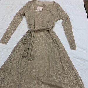 Anne Klein Elegant Hold Long Sleeve  Shiny Dress Size 12 New With Tags.